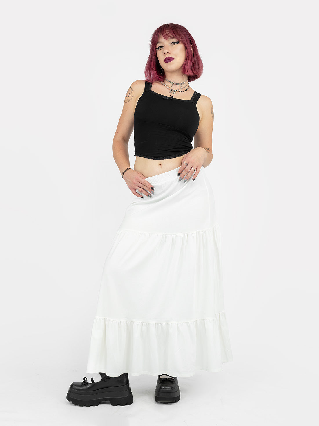 Ecru Oblivion Ruffled Maxi Skirt