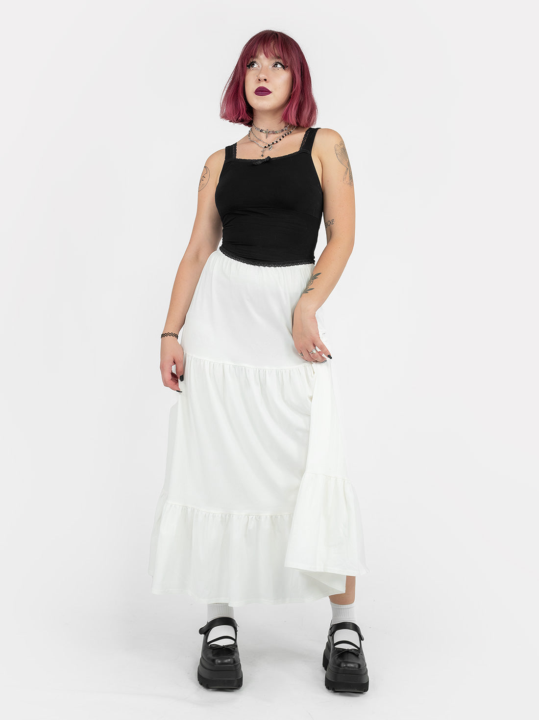 Ecru Oblivion Ruffled Maxi Skirt