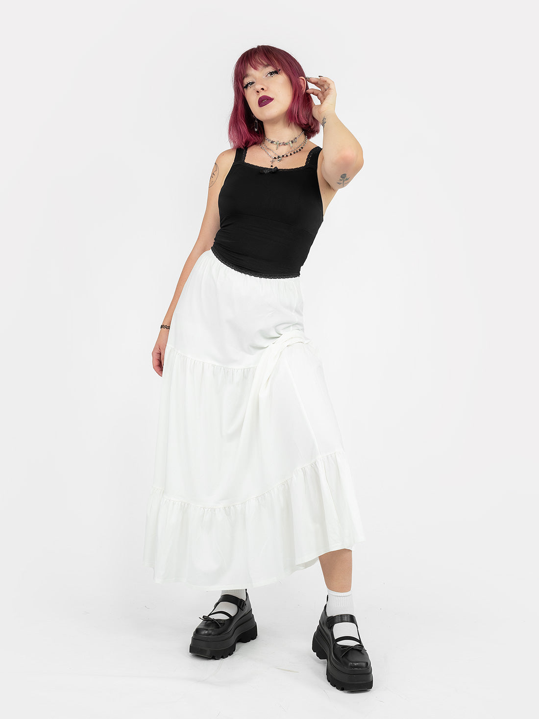 Ecru Oblivion Ruffled Maxi Skirt