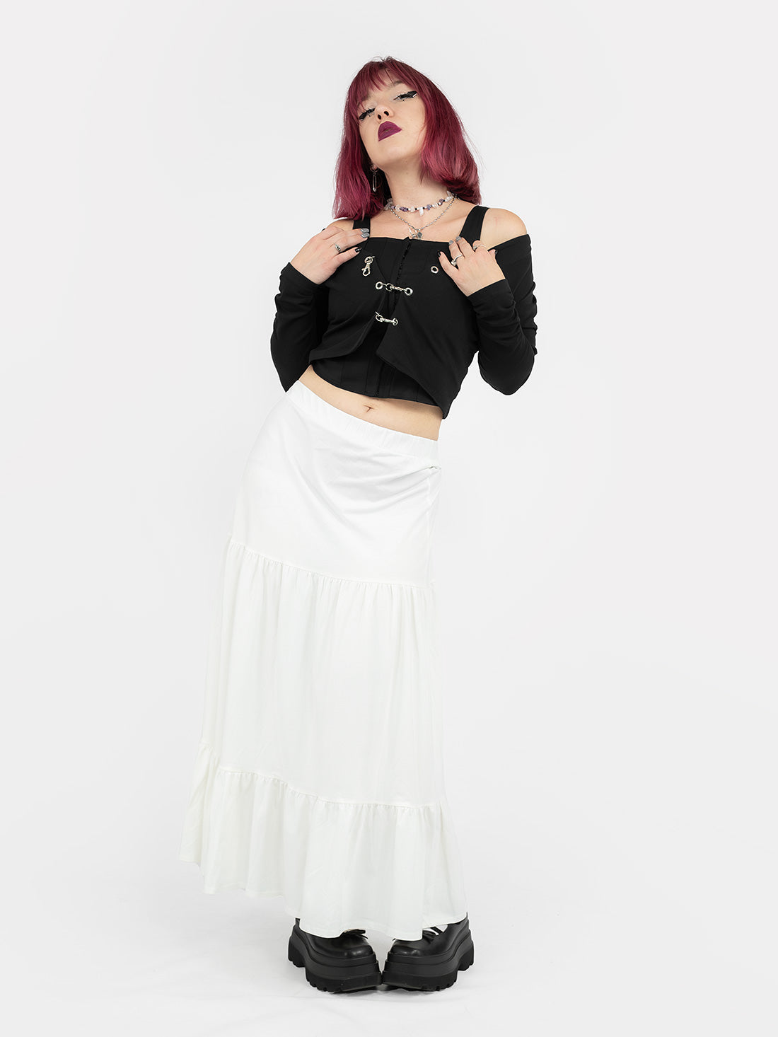 Ecru Oblivion Ruffled Maxi Skirt