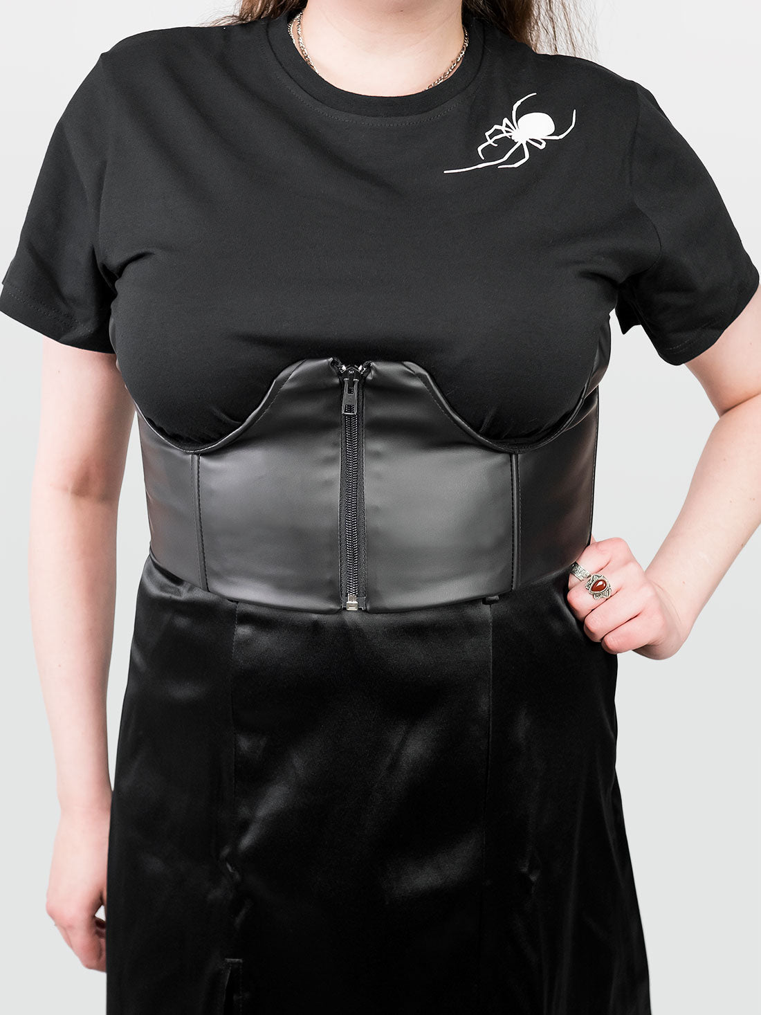 Curse Leather Zip Up Corset Belt