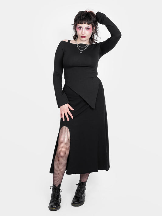 Demeter Black Slit Midi Skirt