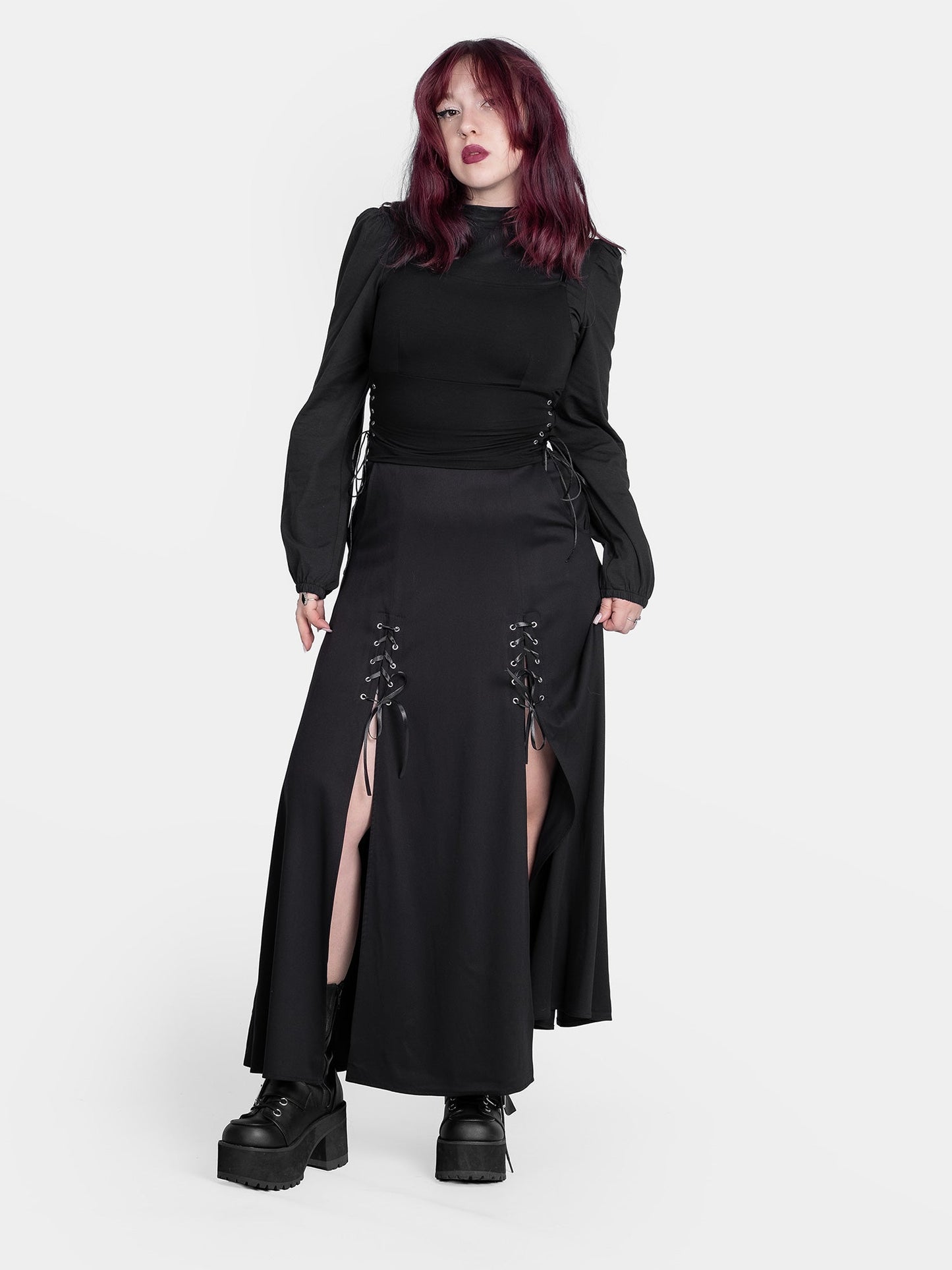 Lacrimosa Lace Up Midi Skirt