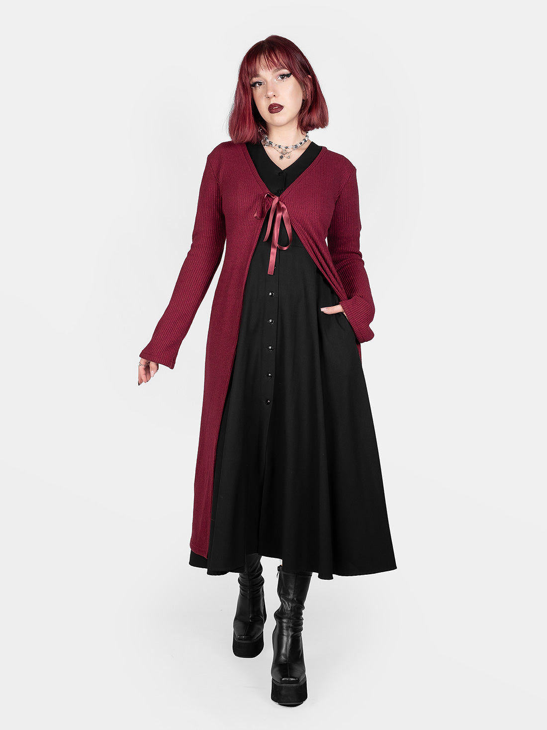 Rhiannon Burgundy Long Cardigan