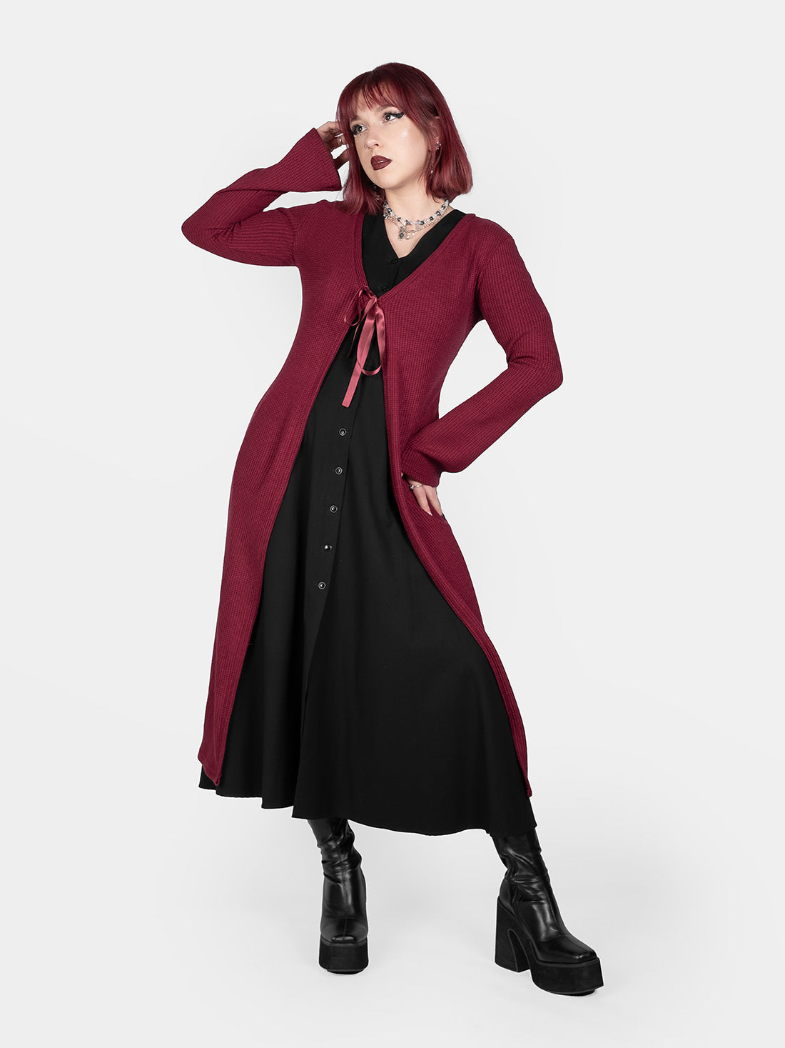 Rhiannon Burgundy Long Cardigan