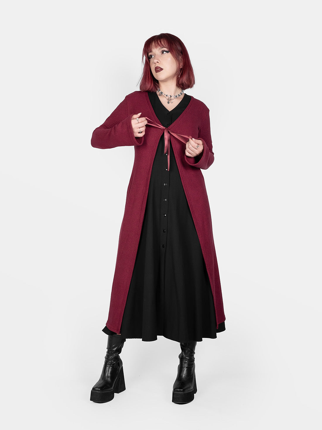 Rhiannon Burgundy Long Cardigan