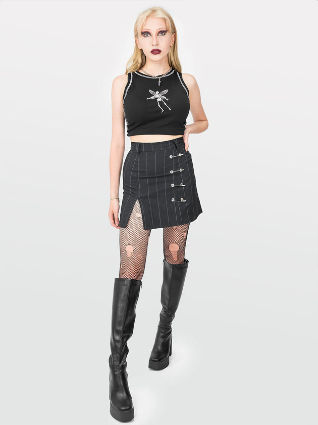 Courtney Safety Pins Pinstripe Mini Skirt