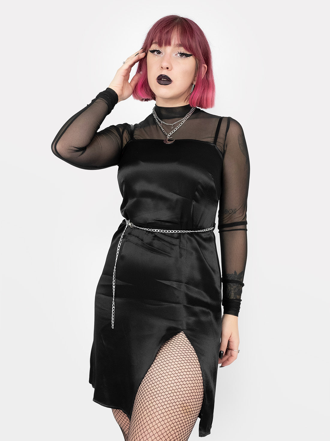 Naeva Embroidered Satin Dress