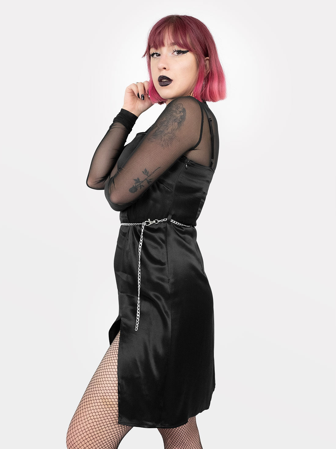 Naeva Embroidered Satin Dress