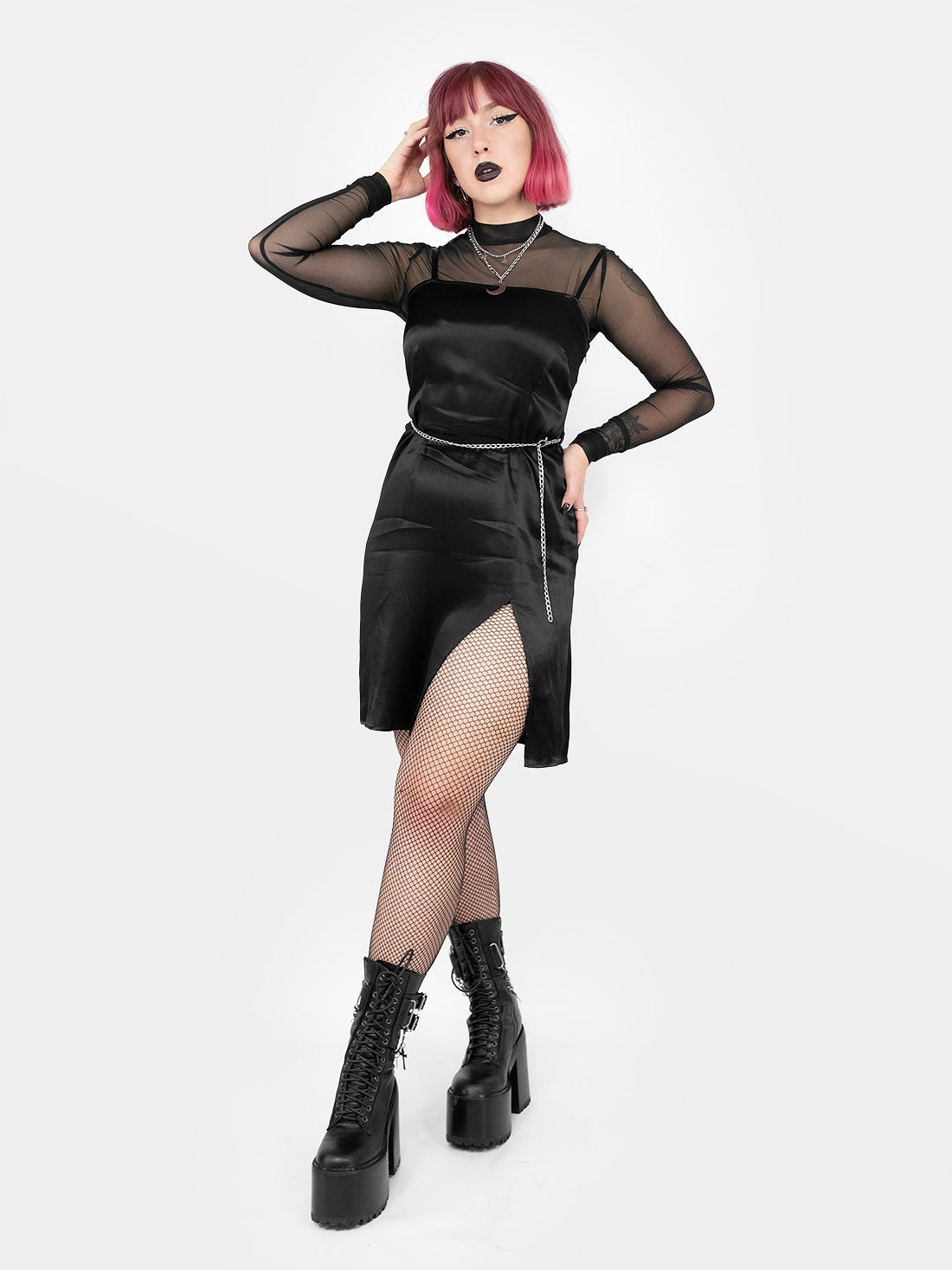 Naeva Embroidered Satin Dress