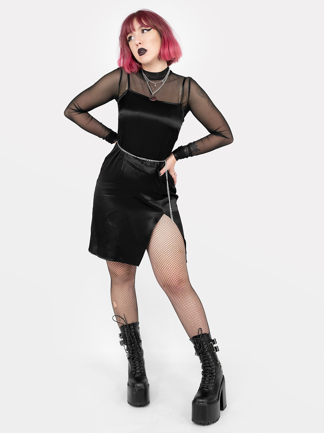 Naeva Embroidered Satin Dress