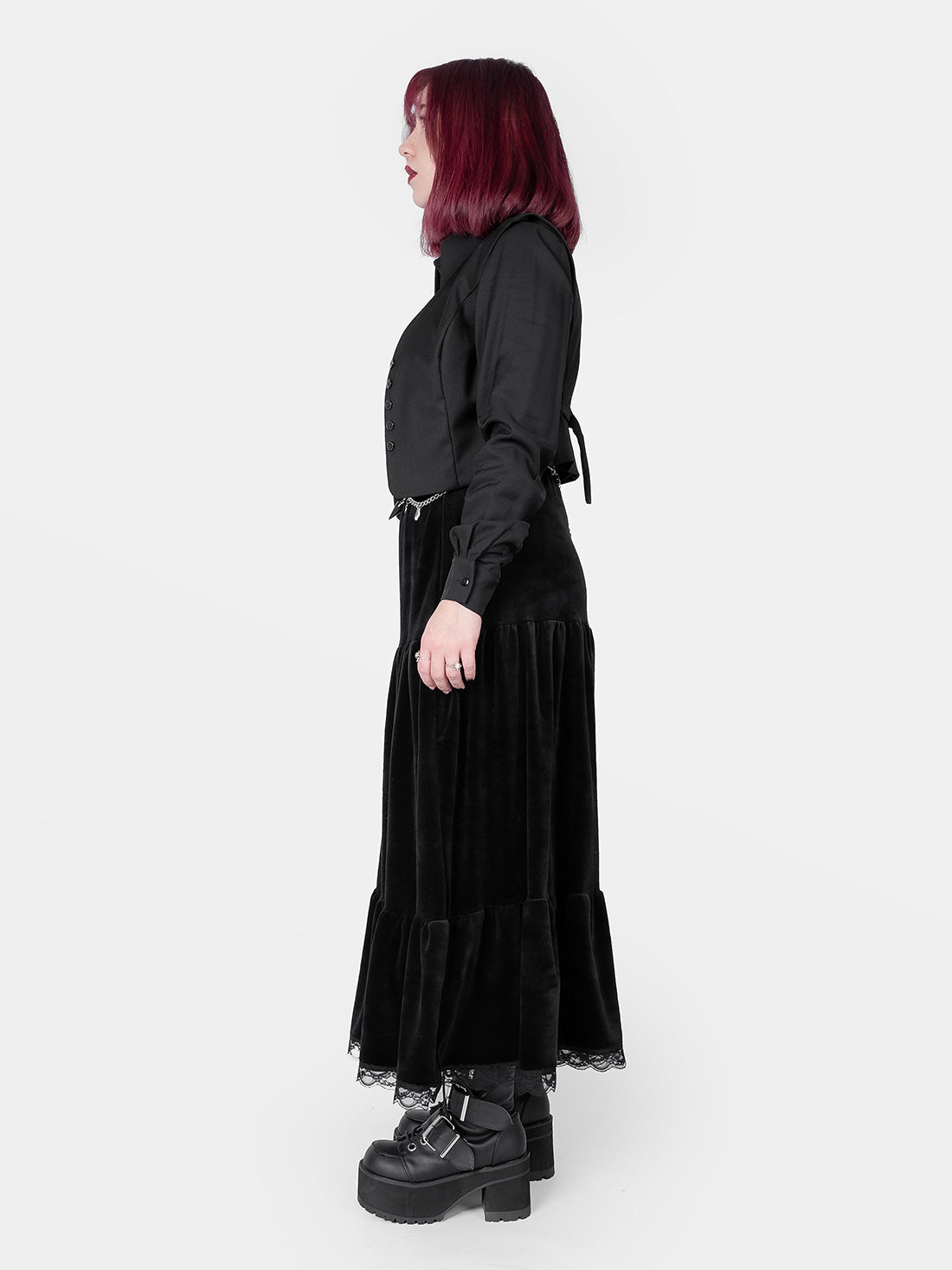 Oblivion Ruffled Maxi Velvet Skirt