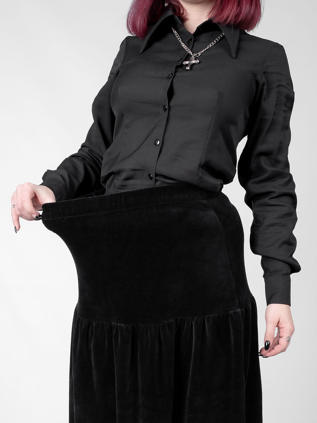Oblivion Ruffled Maxi Velvet Skirt