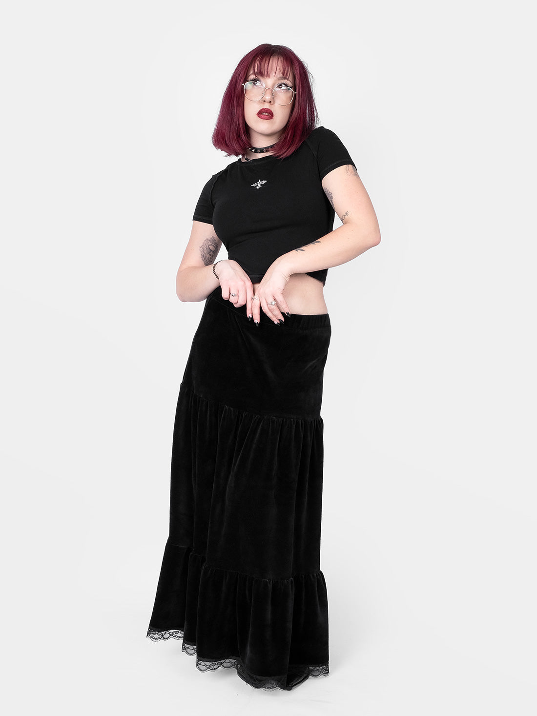 Oblivion Ruffled Maxi Velvet Skirt