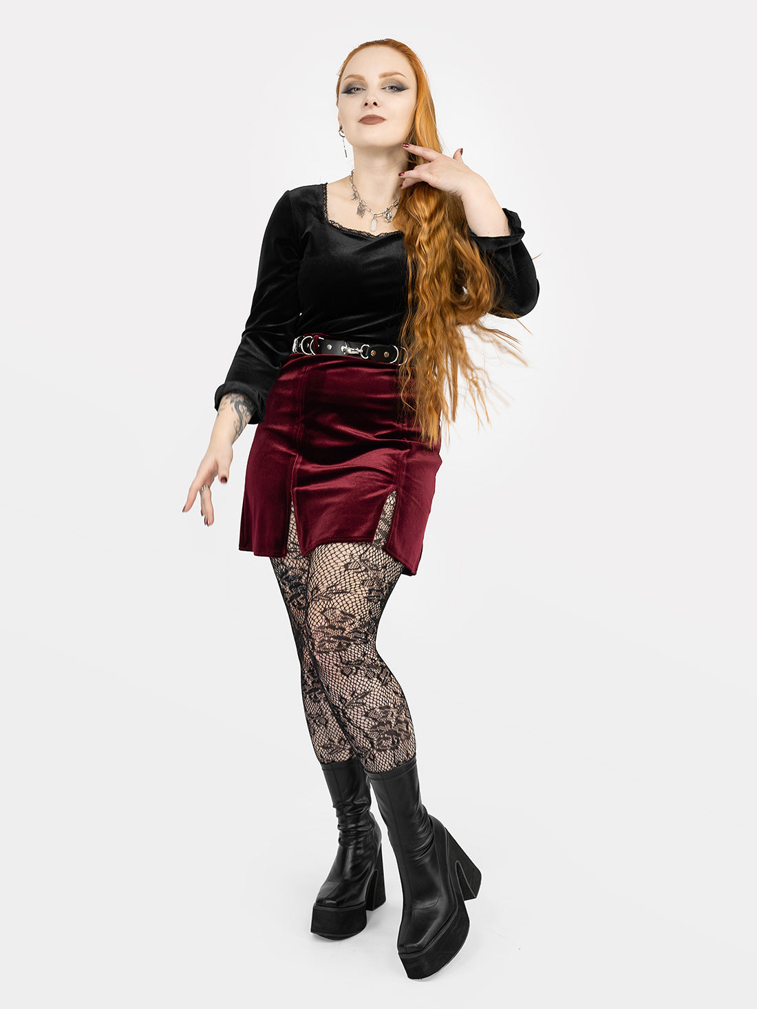 Agony Burgundy Velvet Mini Skirt