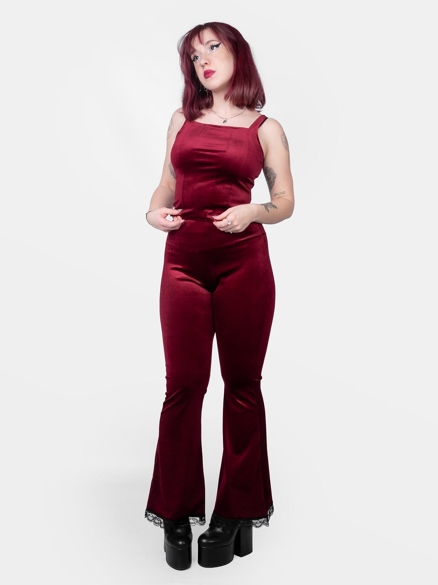 Sempre Burgundy Velvet Flares