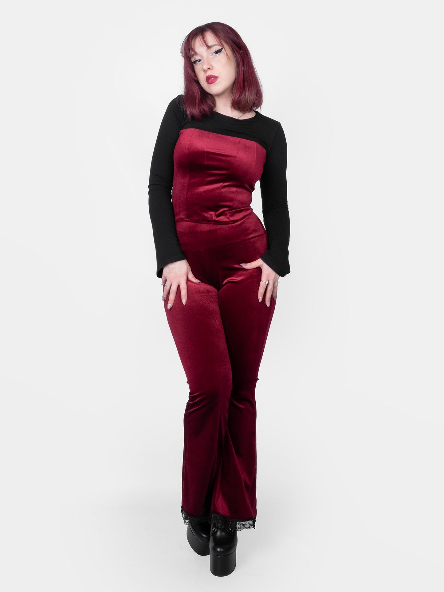 Sempre Burgundy Velvet Flares