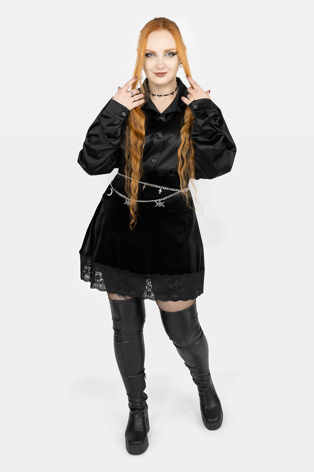 Afterdark Velvet Mini Skirt With Lace