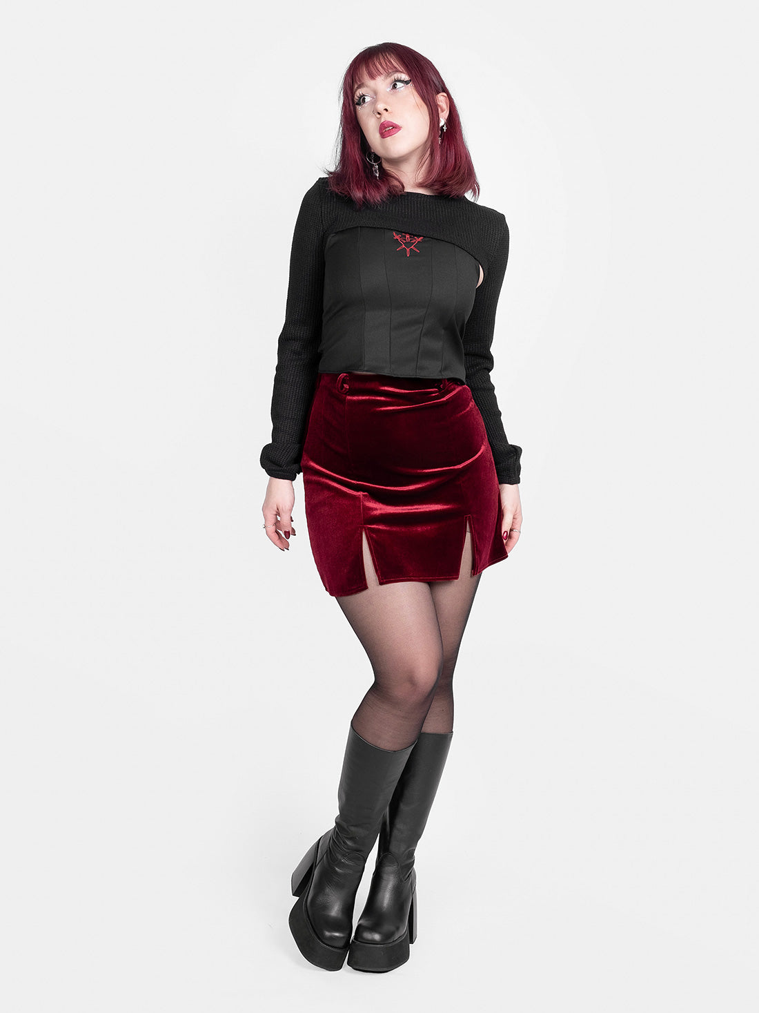Agony Burgundy Velvet Mini Skirt