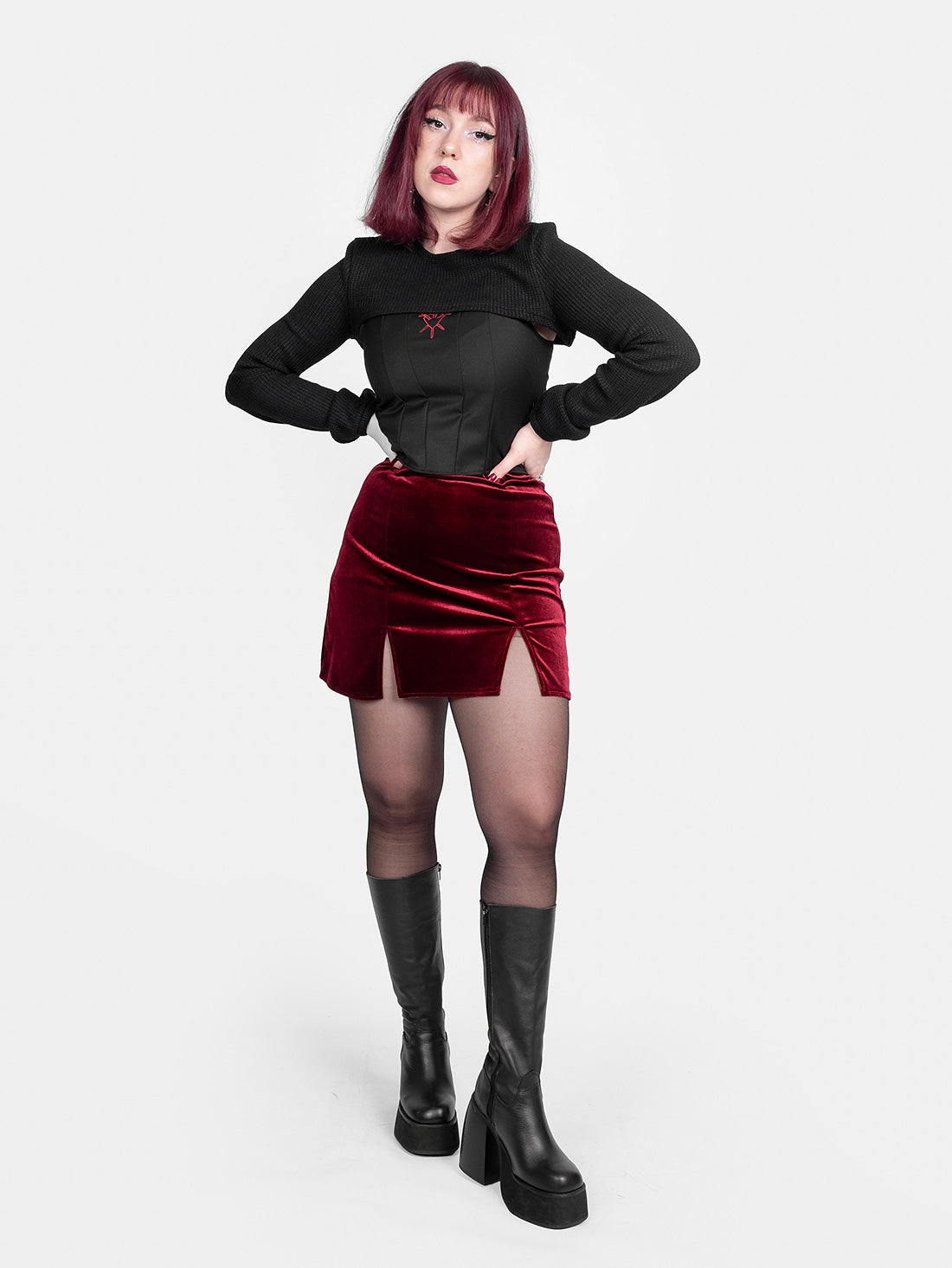Agony Burgundy Velvet Mini Skirt