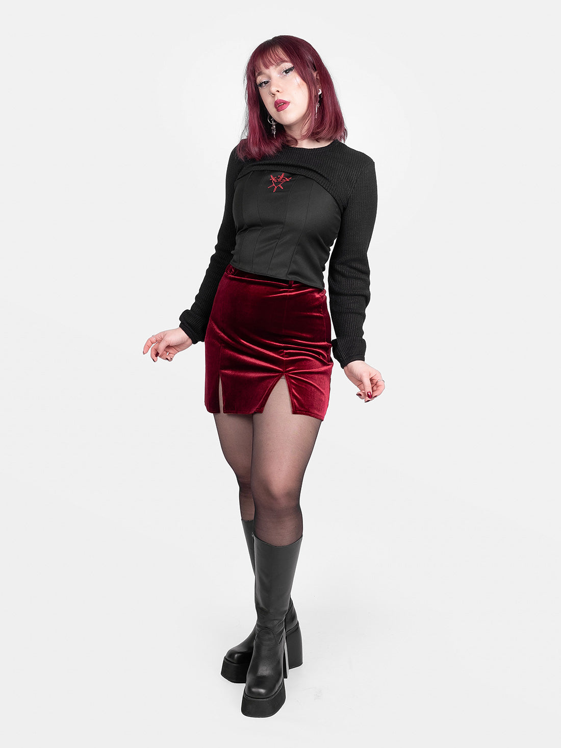 Agony Burgundy Velvet Mini Skirt