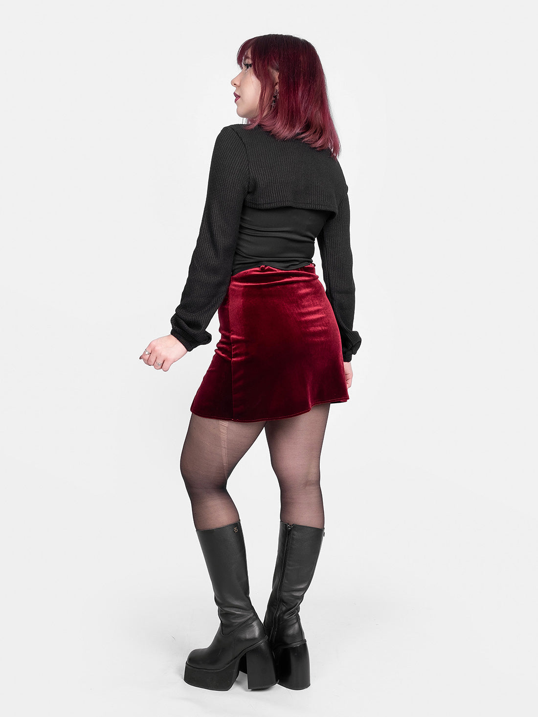 Agony Burgundy Velvet Mini Skirt