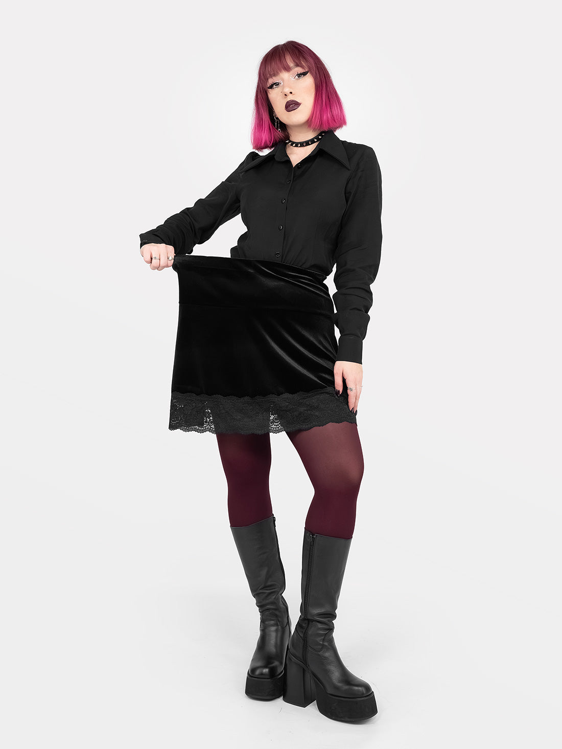 Afterdark Velvet Mini Skirt With Lace