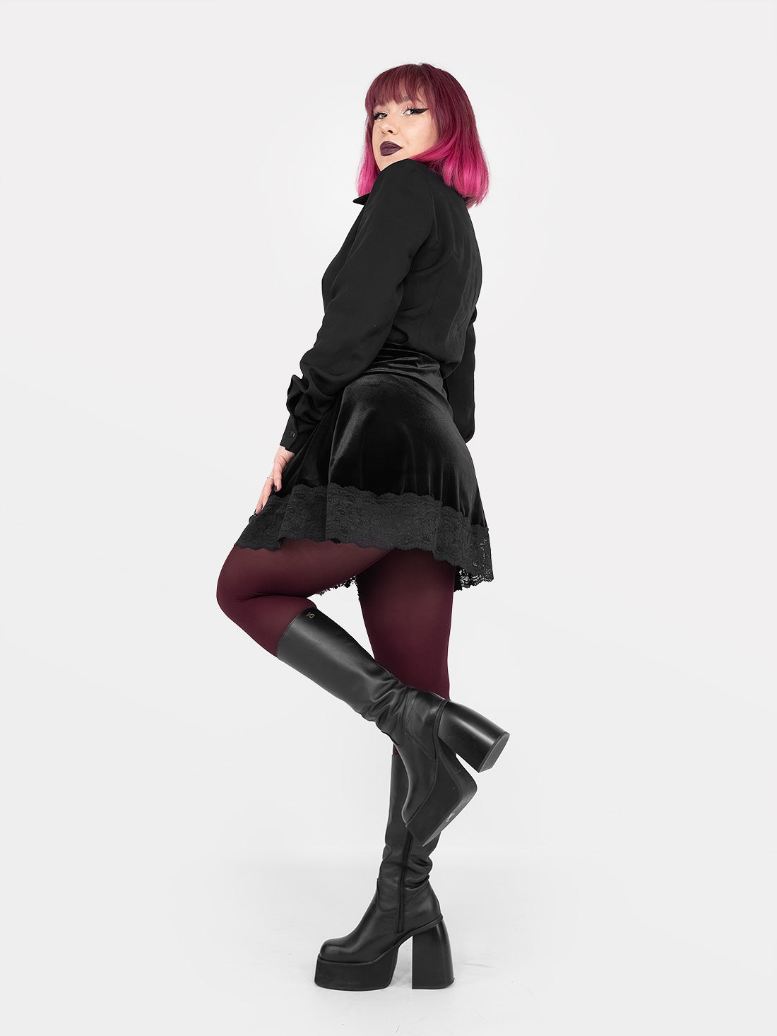 Afterdark Velvet Mini Skirt With Lace