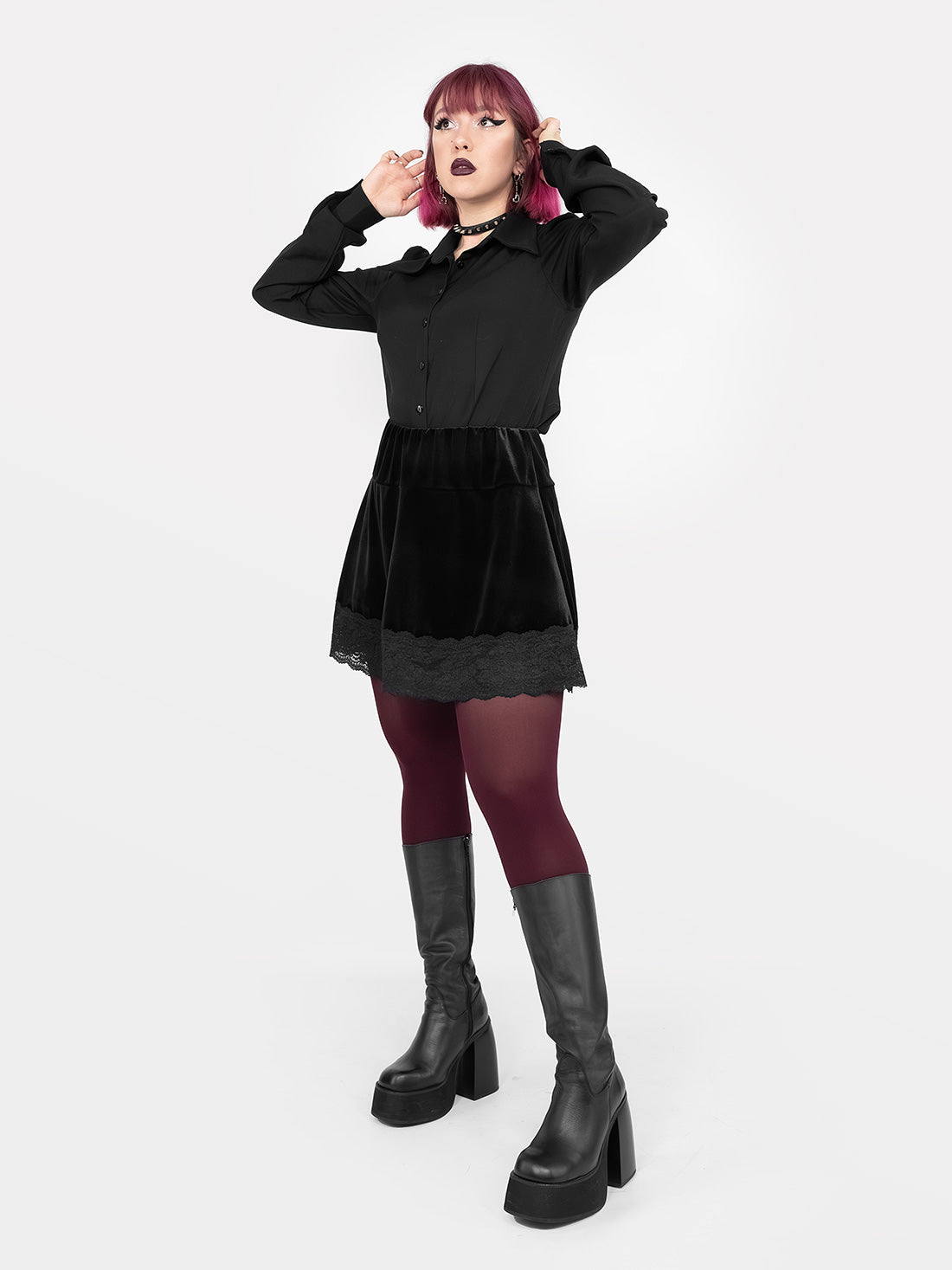 Afterdark Velvet Mini Skirt With Lace