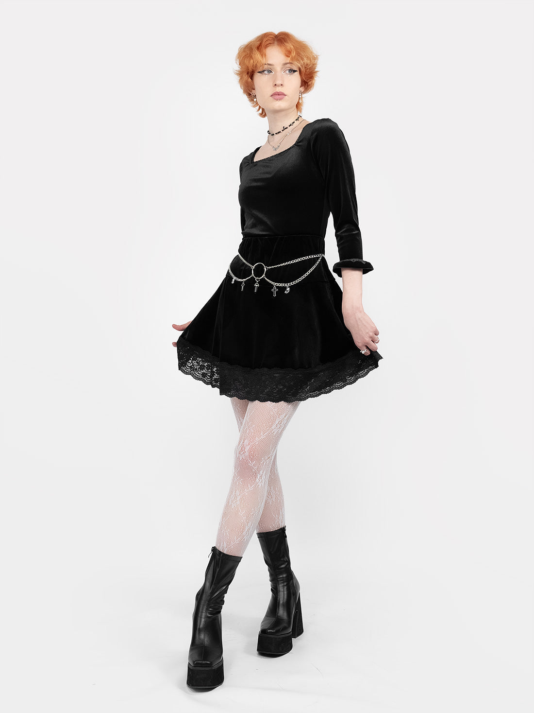 Afterdark Velvet Mini Skirt With Lace SKYDANCE – SKYDANCE EN