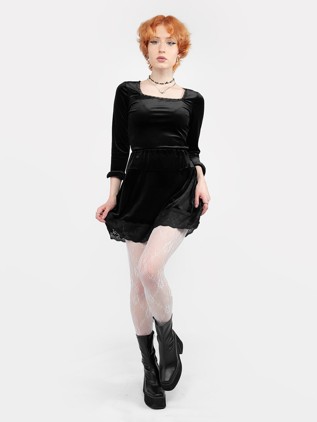 Afterdark Velvet Mini Skirt With Lace