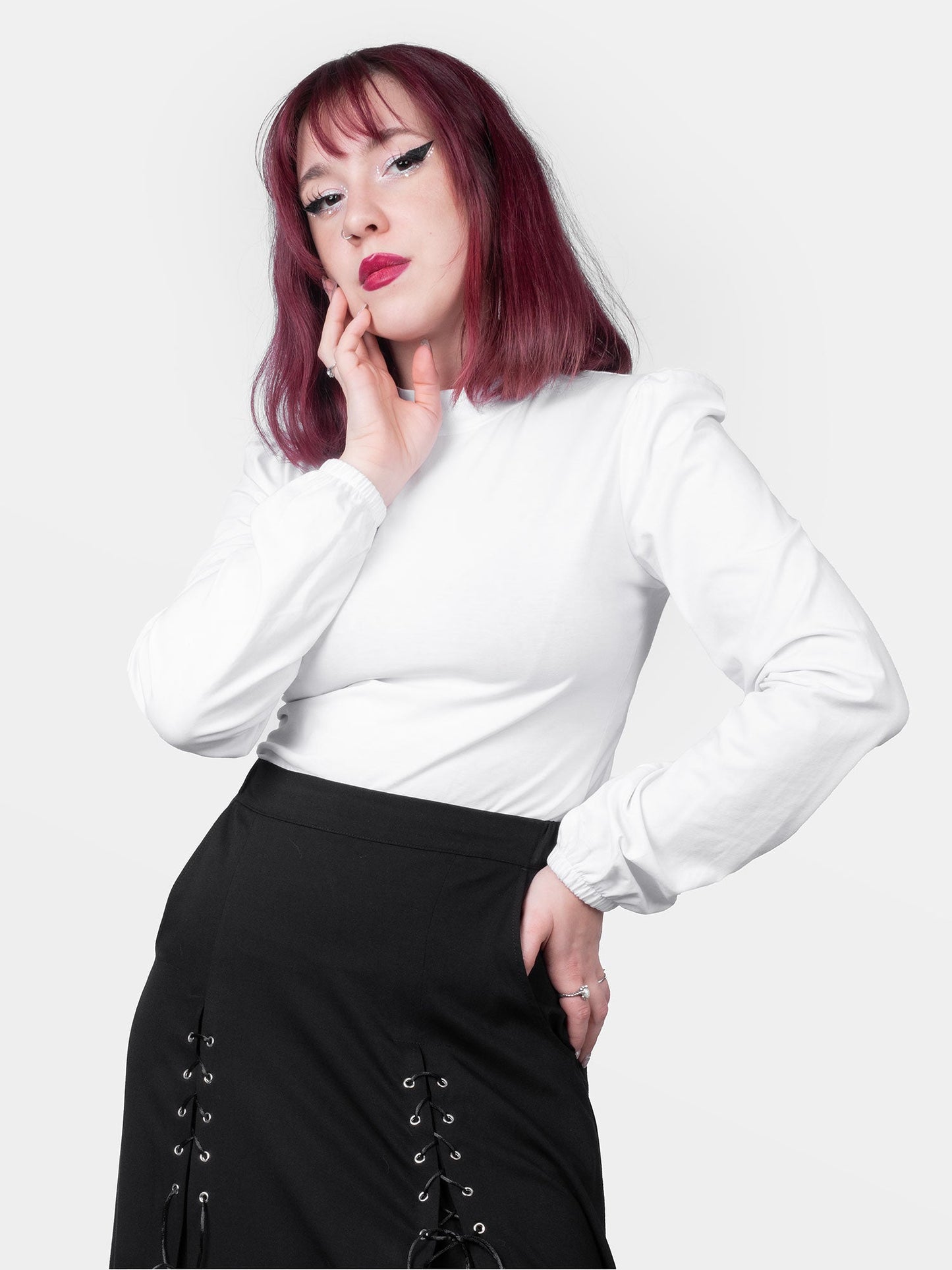 Zoeva White Puff Sleeve Turtleneck