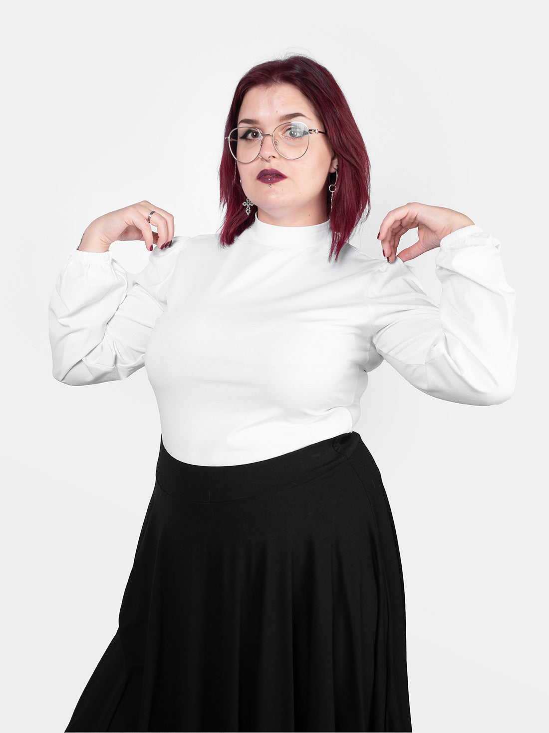 Zoeva White Puff Sleeve Turtleneck
