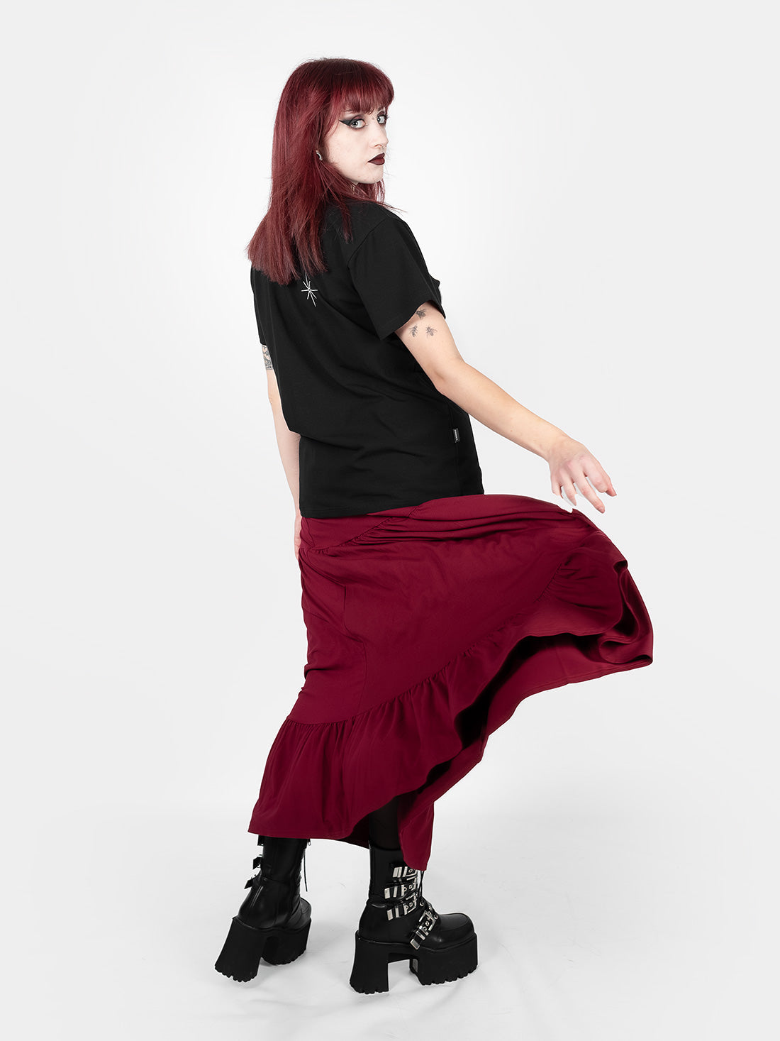 Oblivion Burgundy Ruffled Maxi Skirt