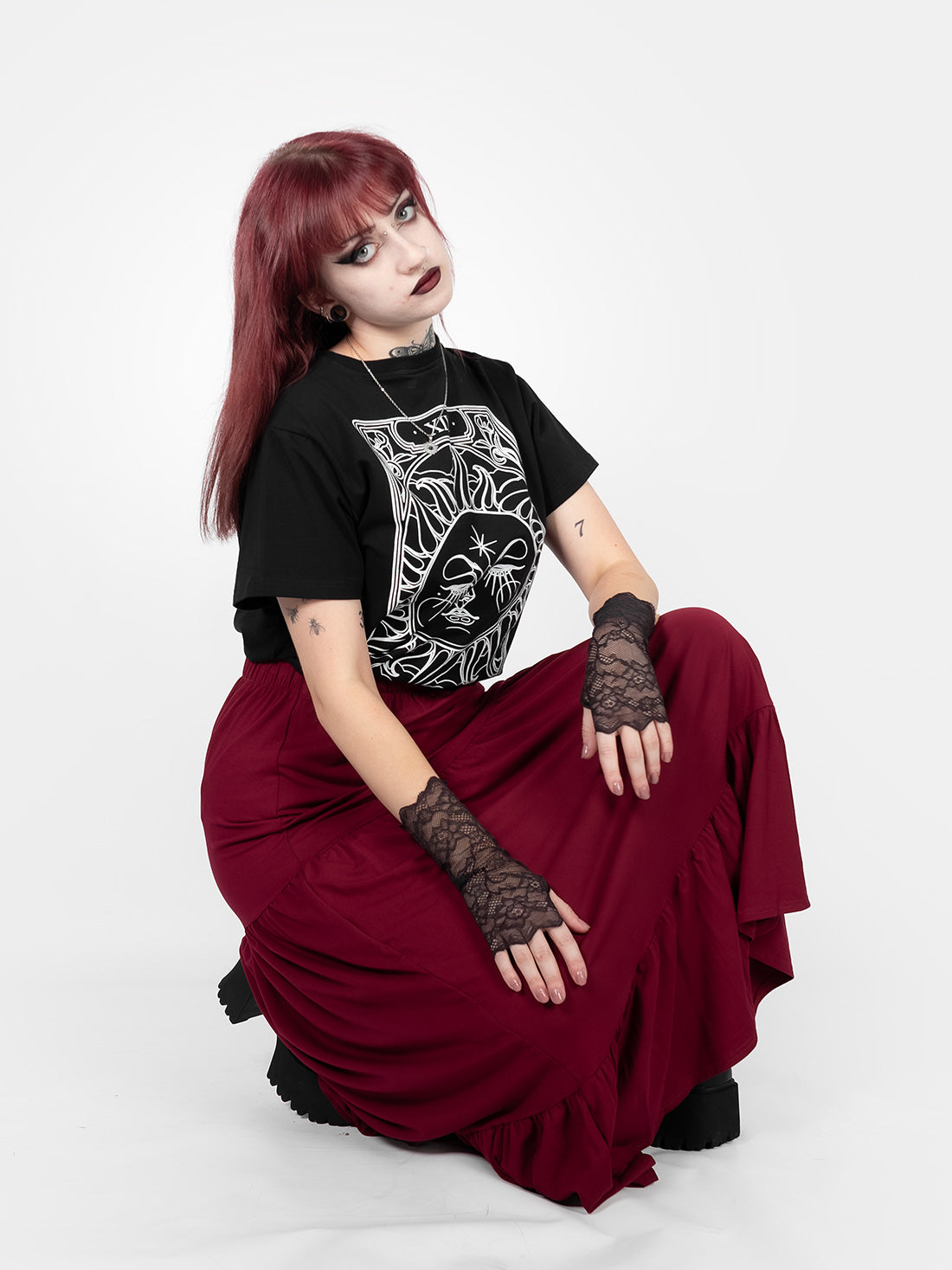 Oblivion Burgundy Ruffled Maxi Skirt