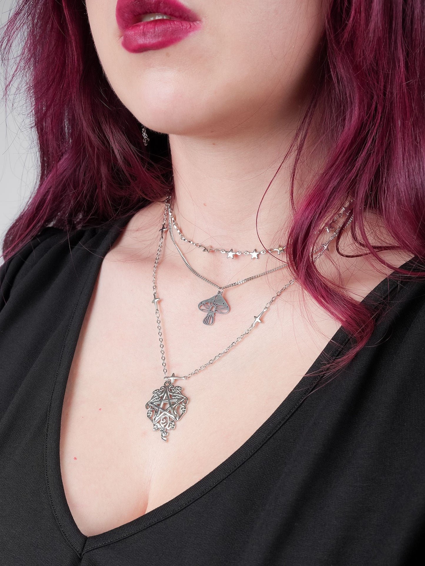 Folk Mushroom Triple Necklace