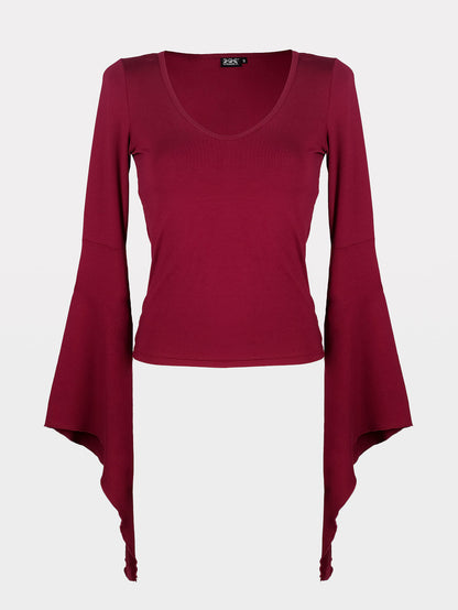 Burgundy Wisteria Bell Sleeve Top