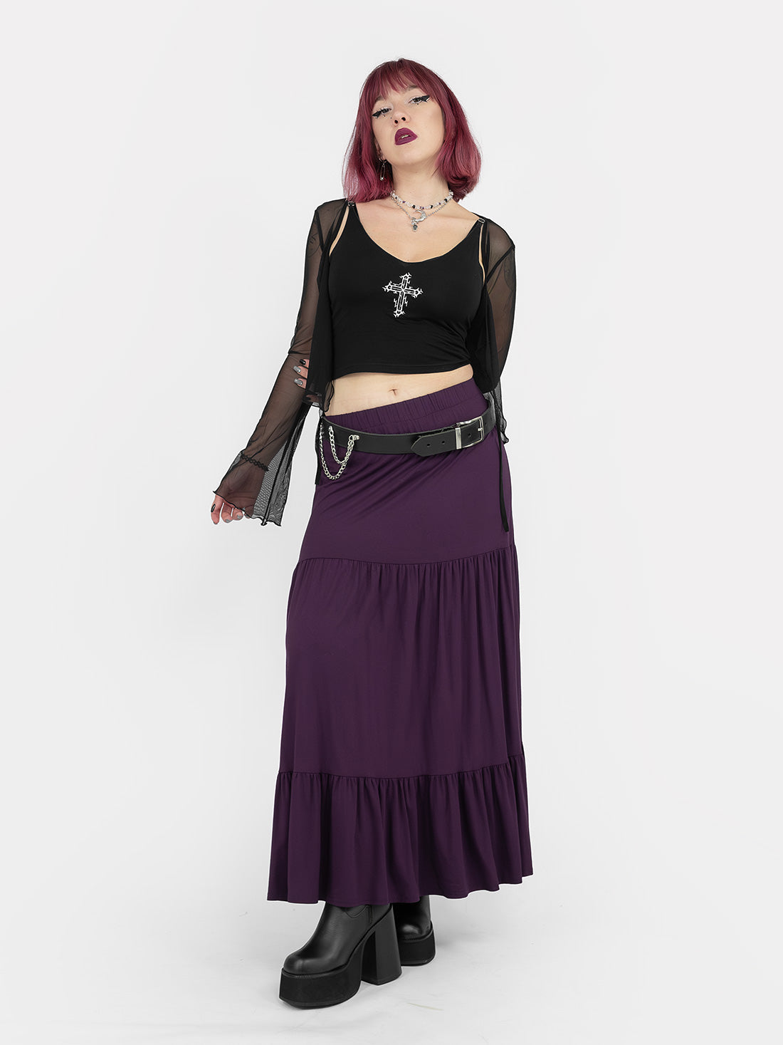 Purple Oblivion Ruffled Maxi Skirt