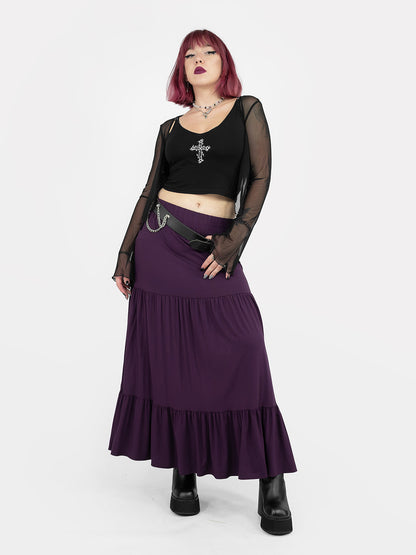 Purple Oblivion Ruffled Maxi Skirt