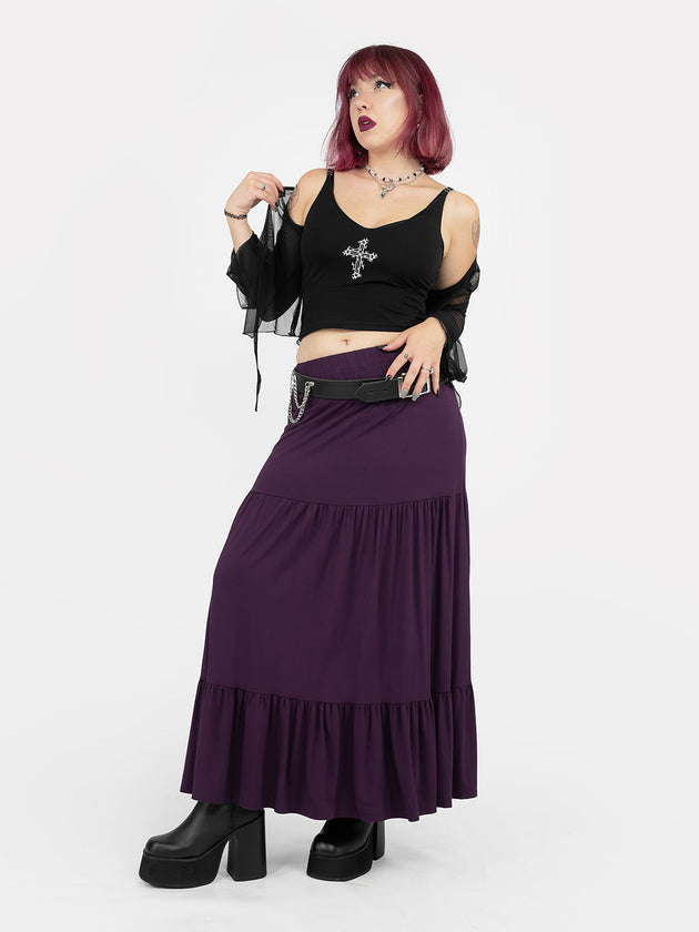 Purple Oblivion Ruffled Maxi Skirt