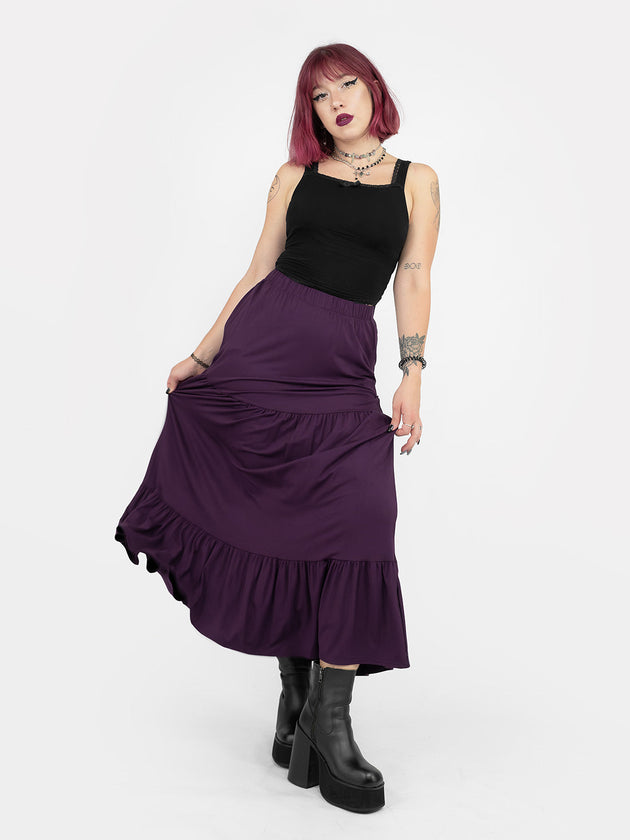 Purple Oblivion Ruffled Midaxi Skirt