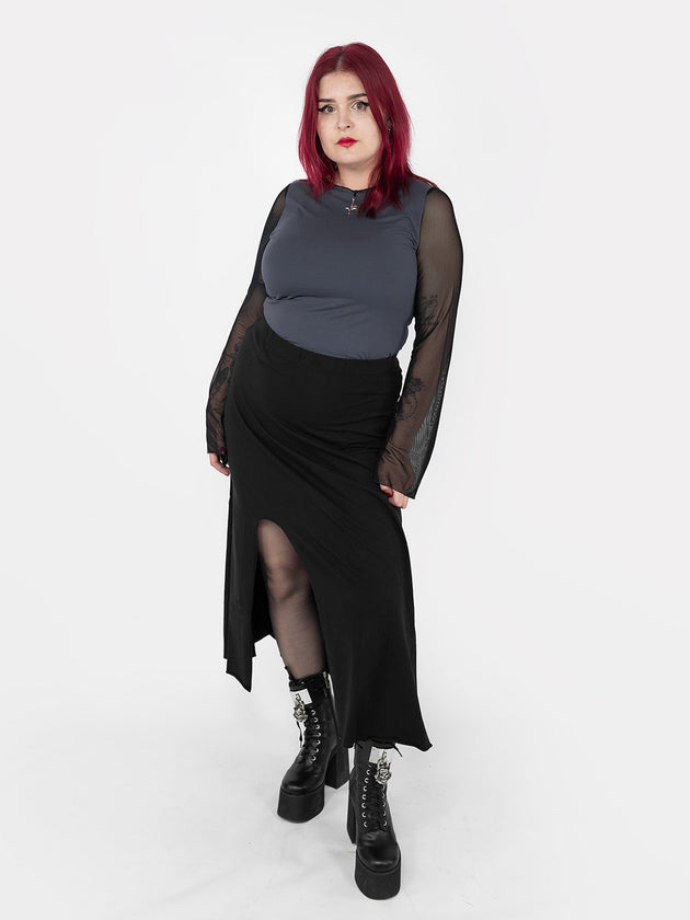 Demeter Black Slit Midi Skirt