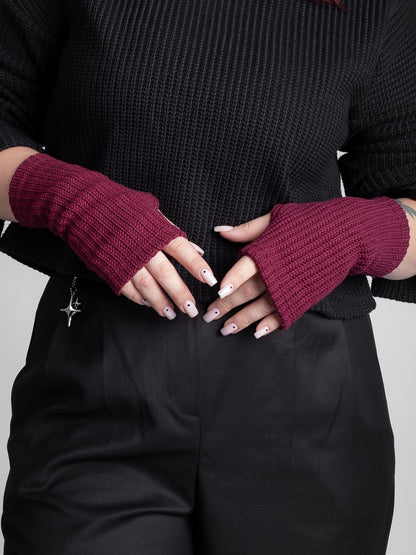 Burgundy Knitted Mittens