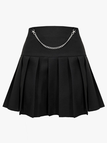 Black Pleated Chain Skirt