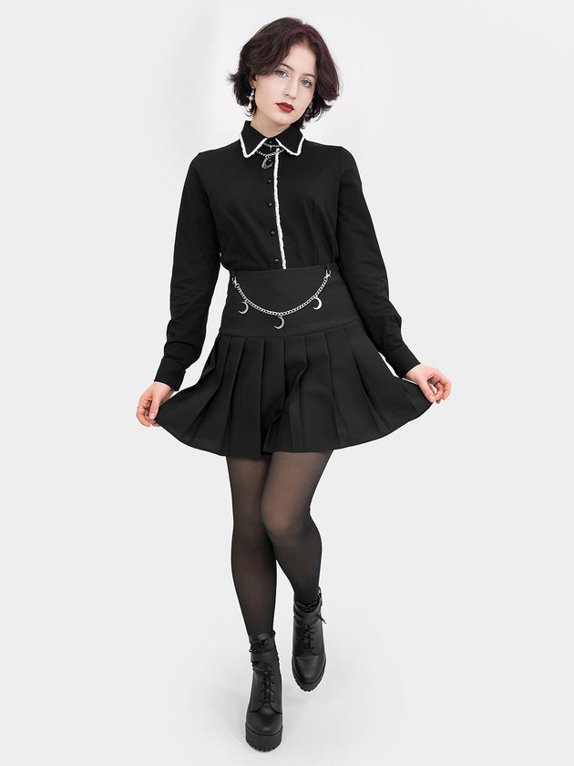 Black Pleated Moon Chain Skirt
