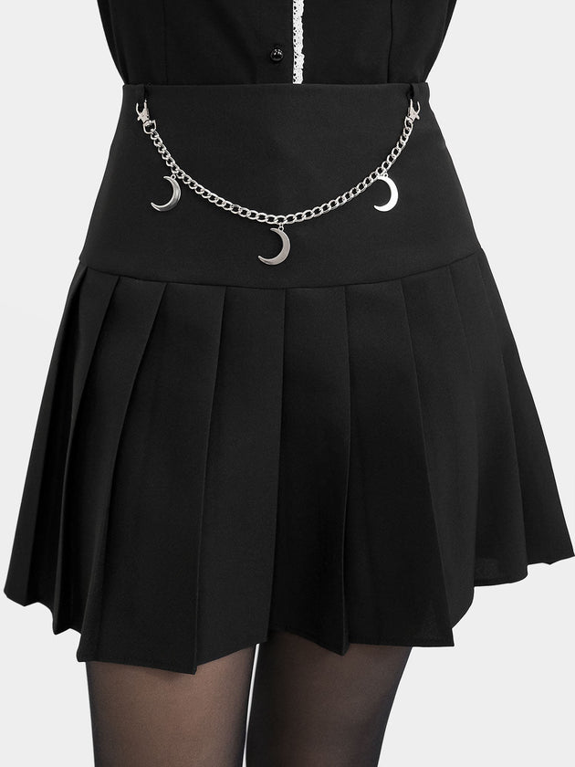 Black Pleated Moon Chain Skirt