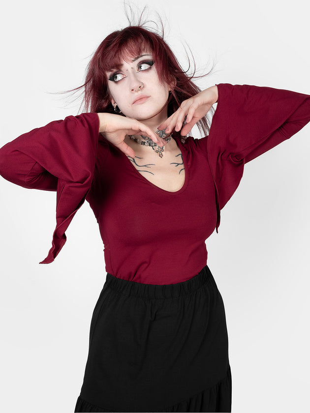 Burgundy Wisteria Bell Sleeve Top