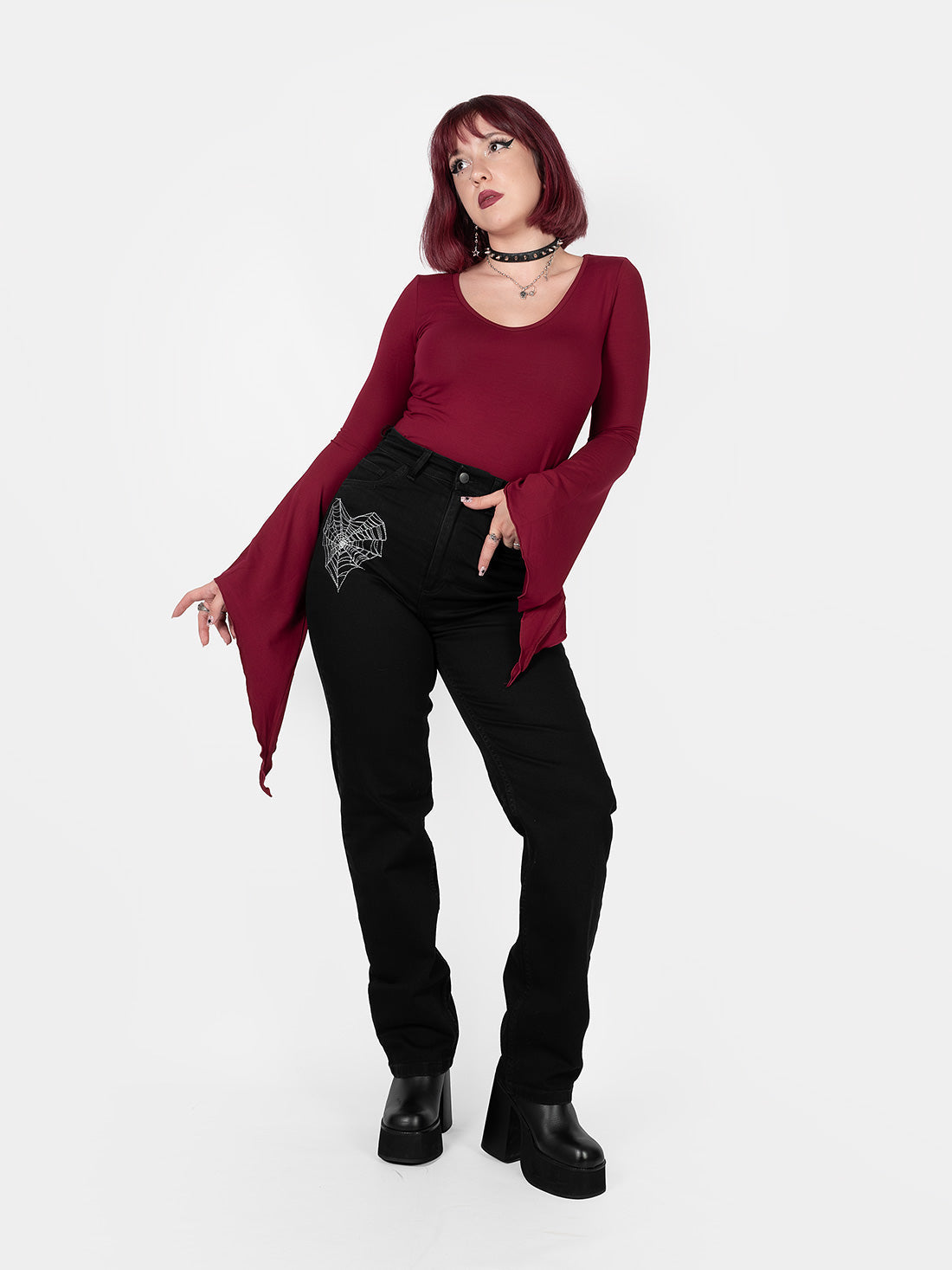 Burgundy Wisteria Bell Sleeve Top