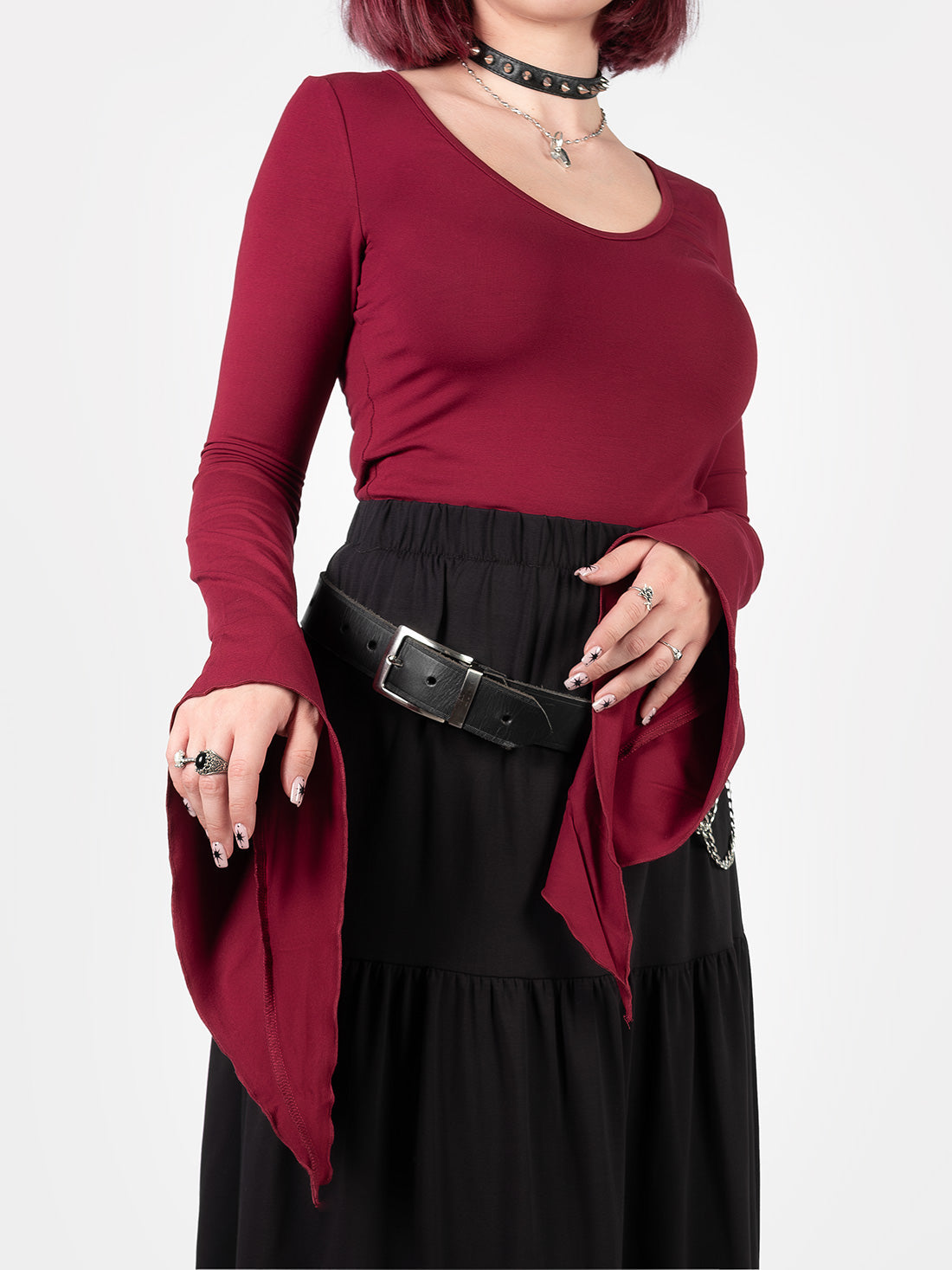 Burgundy Wisteria Bell Sleeve Top