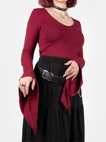 Burgundy Wisteria Bell Sleeve Top